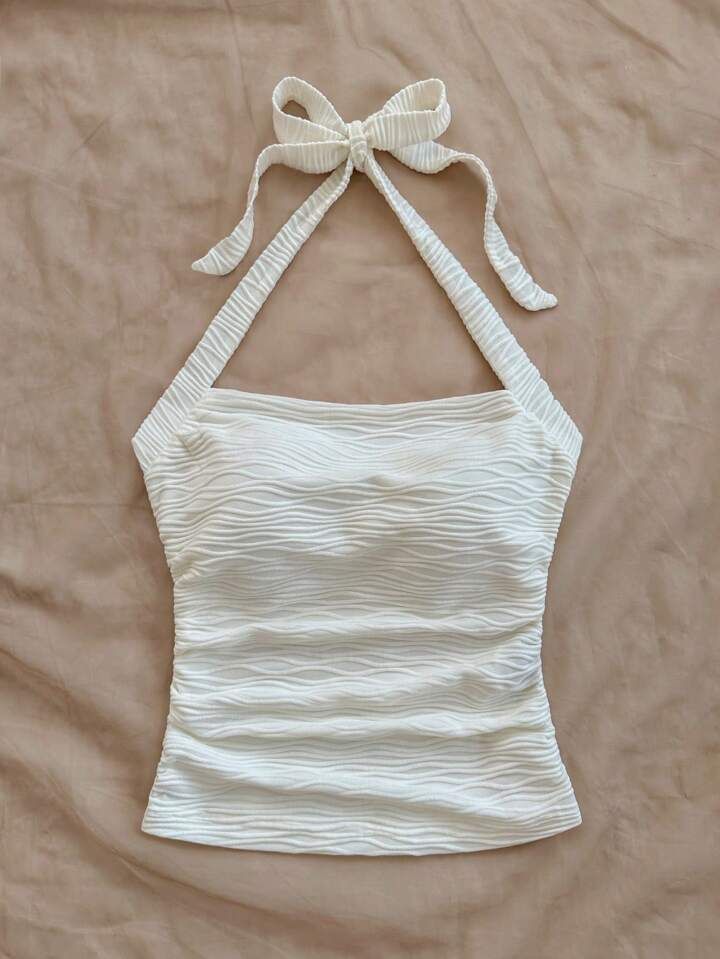 White halter top with ruched design 